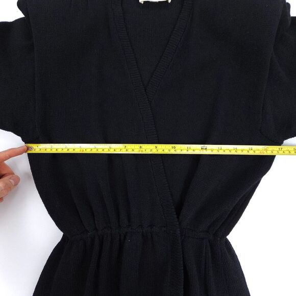 ST JOHN Santana Knit Wool Wrap Dress Minimal Modest Quiet Luxury Old Money Black - Picture 4 of 11
